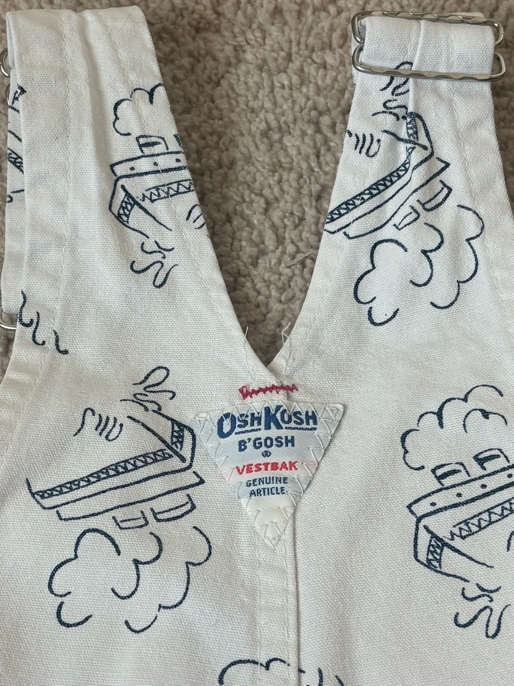 Vintage OshKosh B’Gosh Vestbak Sailboat Shortalls 2T Nautical USA Kids Overalls